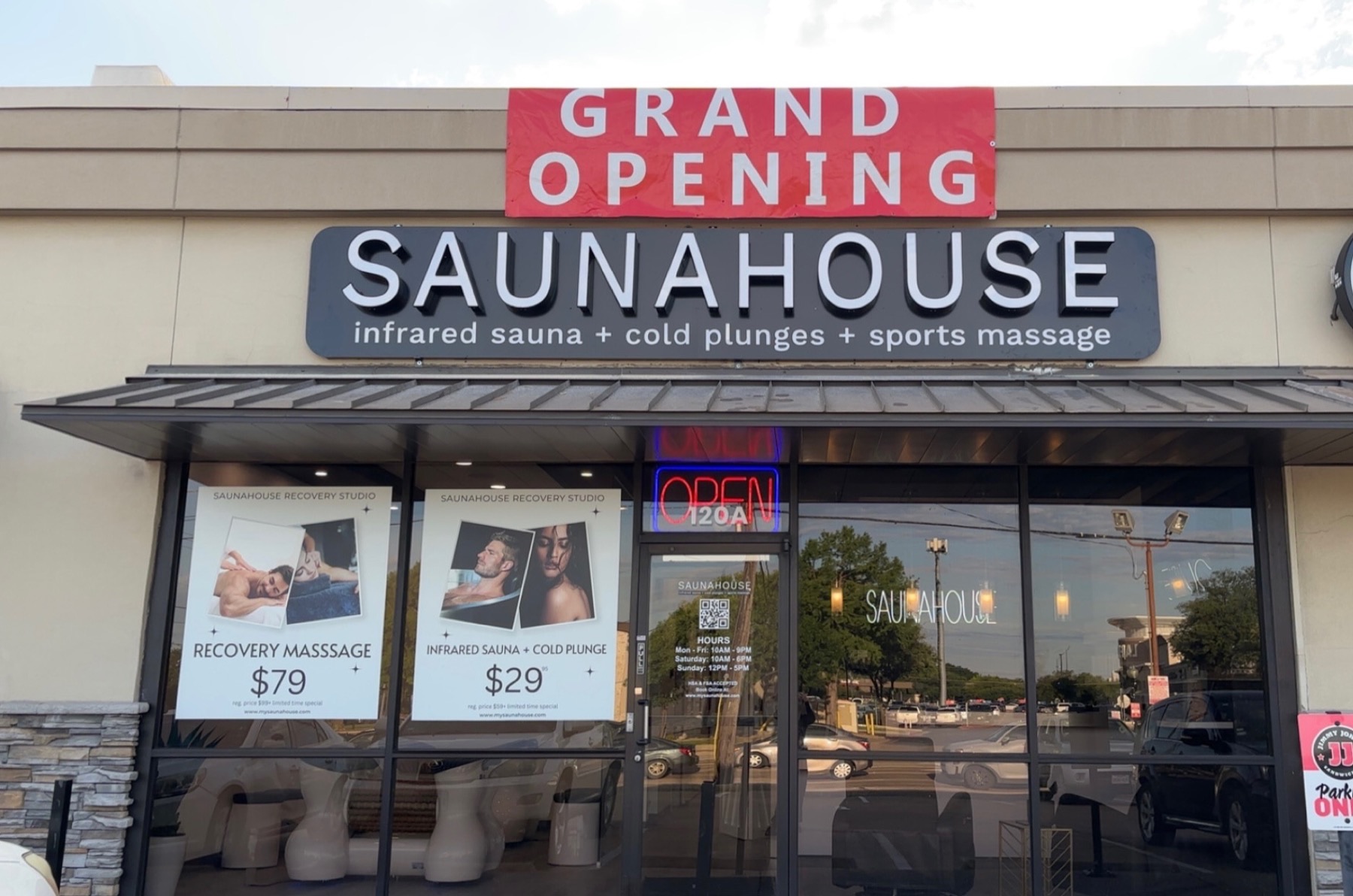The Sauna House storefront on Greenville Avenue, suite 120A, next to Jimmy John's